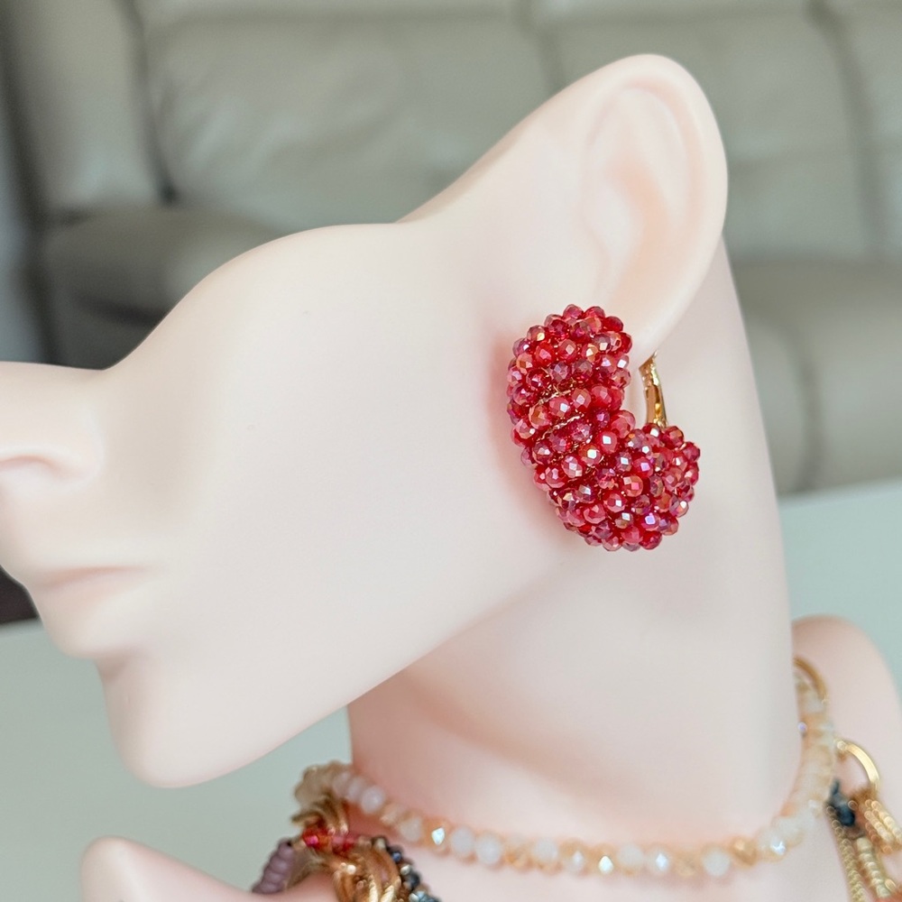 Trendy Red Beaded Hoop Earrings - Women Jewelry